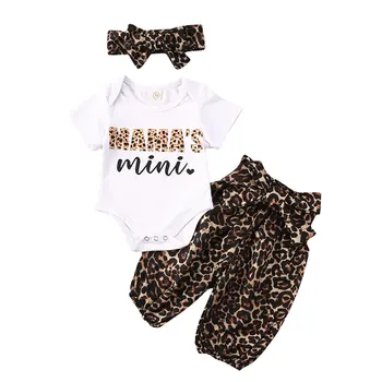 Комплекти дрехи за бебета момичета и момчета от 0-18 м, гащеризон с леопардовым принтом и къс ръкав, потник + Панталон + превръзка на главата, 3 бр.