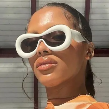 Нередовни слънчеви очила в стил хип-хоп в голям размер за жени 2023 Нова марка Стръмни спортни слънчеви Очила за мъже Y2K Vintage слънчеви очила готически нюанси