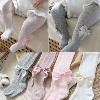 Детски чорапогащник с лък, детски чорапогащи, пролет-есен, средна дебелина, чорапогащи от чесаного памук за момичета