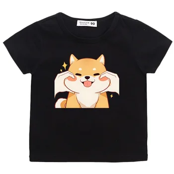Тениска Shiba-Ин от 100% памук, тениски с кавайными уши, японска Акита топ с бродерия на сладък кученце, детски дрехи за момичета и момчета, тениска с изображение