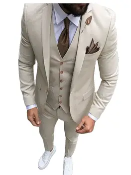 Модерен Мъжки костюми малцов цвят, Изработена по поръчка на Мъжки костюм от 3 теми (яке + панталон + Елек), Направени по поръчка на Сватбен сако, Панталони, Дрехи за си официална вечеря