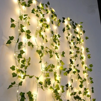 Цвете Зелен Лист Струнни Светлини Изкуствена Лоза Приказни Светлини работещи На Батерии Коледно Дърво Венец Светлина за Плевене на Домашен интериор