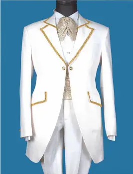 Направен по поръчка на Модерни Висококачествени Бели Мъжки Бизнес Костюми С Панталони, Яке Младоженеца, Мъжки Костюми, Булчински младоженеца (яке + Панталон + вратовръзка)
