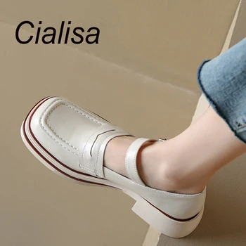 Cialisa/Нова дамски обувки; сезон пролет-есен 2022; обувки-лодка от естествена кожа с квадратни пръсти и каишка с катарама; ежедневни дамски обувки на среден ток