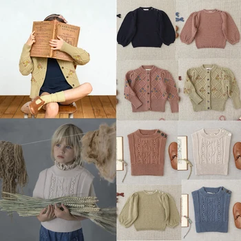 Детски пуловери на марката Soor Ploom, реколта възли палта за момичета, жилетка, Нова есенно-зимна детска жилетка, памучен връхни облекла, детски дрехи