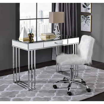 Офис стол от бяла кожа и хром, Стол за почивка, Стол за грим, стол за дневна ， Управляемият седалка от изкуствена кожа с регулируемо подем