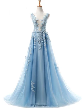 Скай-Сини Рокли за абитуриентски бал с цветен модел 2023, Дамски официални рокли без ръкави, арабско премяна