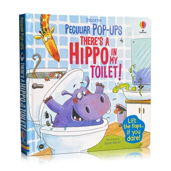 Изскачащи ПРОЗОРЦИ Usborne В моята тоалетна има Хипопотам, Книжки с картинки, картонена книга по английски език, Книги-приказки за лека нощ, образователна играчка за деца