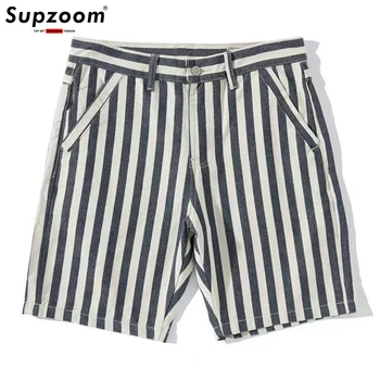 Supzoom 2023 Ново записване, разпродажба, модерен, светъл одеяло на ивици, носталгични мъжки дънкови къси панталони с логото на популярен, мъжки къси панталони