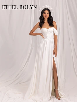 Жена Сватбена рокля Трапецовидна форма ETHEL ROLYN 2023 С Открити Рамене, Без Ръкави, Струящееся Сватбена рокля Vestidos De Новия