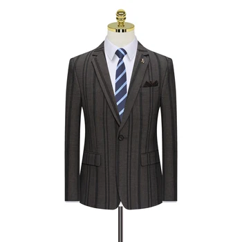 2023 Сватбен костюм от висок клас (блейзър + жилетка + панталони) един Стилен и красив шарени кафяво сако, оборудвана бизнес костюм от три части