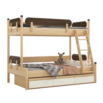 Бебешко легло в малък апартамент, двуетажно легло с парапет, Горна и долна легла, мебели за спалня от масивно дърво в скандинавски стил, двуетажно легло