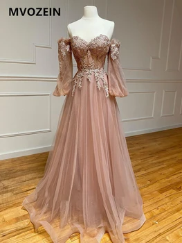 Блестяща вечерна рокля Mvozein с кружевными апликации, прозрачен топ, буйни ръкави, за Елегантни вечерни рокли трапецовидна форма за жени 2023