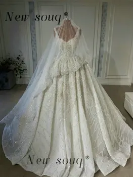 Расшитое арабски Перли Бална рокля Сватбена Рокля за Булката Луксозни Буйни Сватбени Рокли принцеса 2023 по поръчка Robe De Mariee