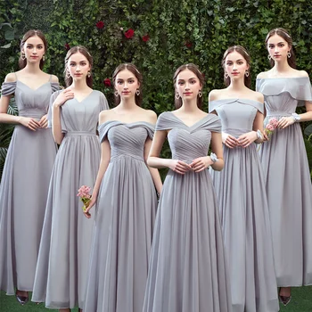 Облекло на булката Long 2023 Нова сиви дрехи Sister Clothes Bet елегантно облечен празнична дрехи с открити рамене Рокля за млади момичета вечерна рокля