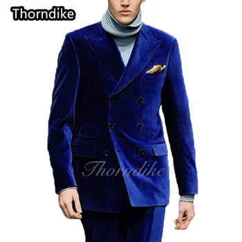 Thorndike 2022 Официално кралско Синьо Кадифе Оборудвана Мъжки костюм С Шал И Ревери Мъжки Сватбен Смокинг Terno Мъжки Блейзър