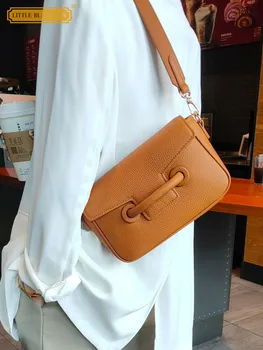 Дамски ежедневни чанти през рамо с широка каишка, Чанта под мишниците от естествена кожа 2022, Модни дамски чанти през рамо с капак
