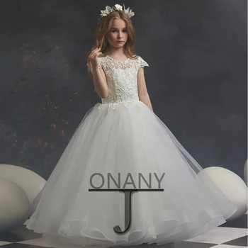 Просто рокля на JONANY за момичета в цветенце с кръгло деколте и къс ръкав, апликация, индивидуално бална рокля за момиченце, Принцеса Цветар