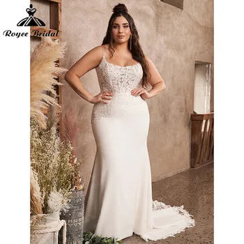 vestido de новия 2022 Плюс Размера на Сватбена рокля на Русалка с Копчета Отзад, сатен дантелени апликации, Бретельки-спагети с отворен гръб 2022