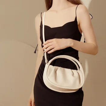Лятна дамска чанта-поставка от телешка кожа, с висококачествена чанта през рамо, плисе облак, чанти за пътуване за жени