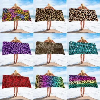 Модни меки хавлиени кърпи с 3D модел леопардовой на кожата, удобни плажни кърпи за плуване, кърпа за лице и коса от микрофибър, кърпа за плаж