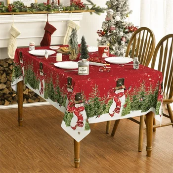 Коледна Коледна покривка Правоъгълен Снежен човек, Коледна елха, покривката за парти, декорация на новогодишна вечеря, празничен подарък