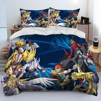 Комплект спално бельо Digimon Adventure Monster с анимационни одеяло, чаршаф, Комплект спално бельо, калъфка king Queen