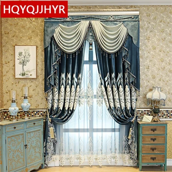 Тъмно сини луксозни фланелен плътни завеси на европейския качество за всекидневната, луксозно вуалевая завеса за спални
