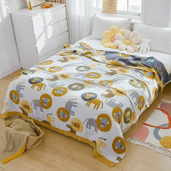 Памучно марлевое одеяло с геометричен модел King Size, мека покривка за възрастни в легло/разтегателен/самолет/Покривки за пътуване, декоративен диван