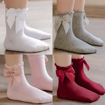 Чорапи за момичета, нови памучни чорапи за малка принцеса с голям лък в европейски и американски тип, популярни чорапи в придворном стил, есен-зима