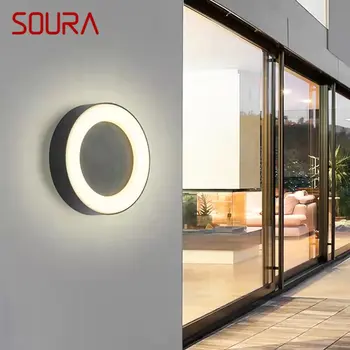 Модерен стенен лампа SOURA Outdoor, прости led реколта аплици, водоустойчив кръг за тераси, коридор, двор, осветление, декор