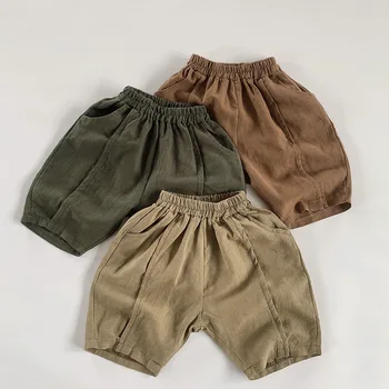 Панталони за малки момчета и момичета, памук, ленени обикновена шорти за малки момчета и момичета 1-6 години, бебешки ежедневни панталони в корейски стил за лятото