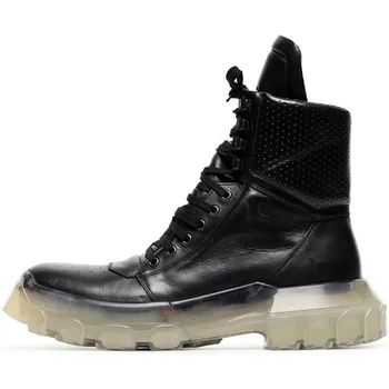 Черни мотоциклетни ботуши, мъжки ботильоны от мека кожа на платформа, мъжки обувки на дебела подметка, 13 #25/10e50