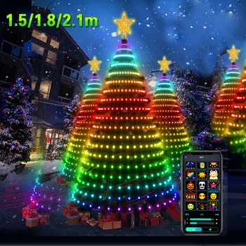Външно осветление, Топперы за елхи, гирлянди RGB, Страхотна led звезда, Водопад, Коледни приложение, Bluetooth, празничен декор в двора