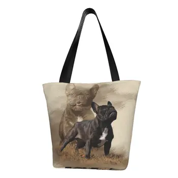 Страхотен френски булдог, чанта за пазаруване, модерен принт, холщовая чанта за пазаруване, по-голямата голям здрава чанта за домашни кучета