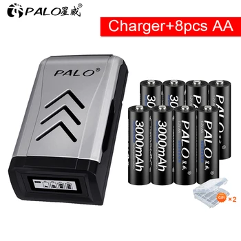 PALO 4-20 бр 3000 mah Ni-MH 1.2 AA батерии aa акумулаторна батерия с LCD дисплей smart battery charger