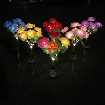 7 Глави слънчева като розово цвете на светлината Водоустойчива IP65 лампа за градина, двор, тревни площи, алеи, сватбени партита, Коледни декорации
