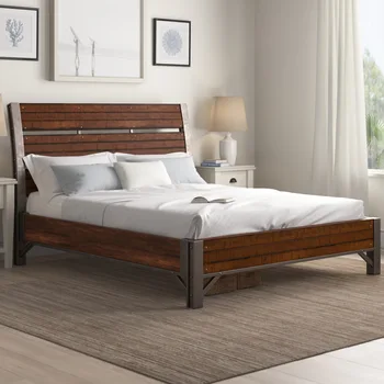 Легло в платформата на промишления дизайн, 1 бр. хоризонтални рейки, в ориенталски стил, кафяв тапицерия в селски стил и декорация от оръжеен метал, мебели за спалня