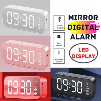Безжична слушалка Bluetooth Digital alarm clock radio led часовници Огледален дисплей на Мини Семеен аудио дистанционно Управление Умен говорител