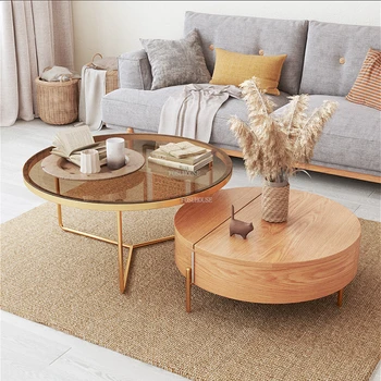 Леки Луксозни масички от масивно дърво в скандинавски стил, със Съвременни Мебели за всекидневна, приставной масичка за всекидневната, творчески стъклена кръгла маса