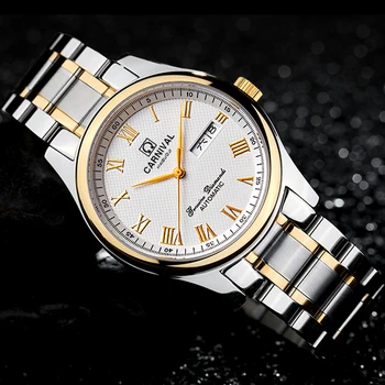 Relogio Masculino CARNIVAL Маркови автоматични часовници за мъже Луксозни водоустойчив модни златни сребърни механични часовници за рокли
