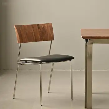 Луксозен стол за хранене Nordic Entry от масивно Дърво, от неръждаема Стомана, за малък апартамент, италиански Дизайн, Подлакътник от черен орех, Тенис на Стол