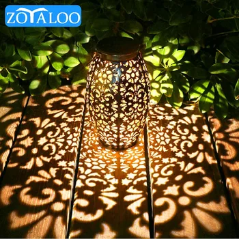 Zoyaloo LED Ретро Градински Соларни Лампи, Метални Кухи shadow проекция, Окачен фенер, външно осветление, Водоустойчиви Озеленяване лампа