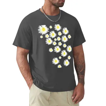 Бяла тениска под формата на цвете и маргаритки, однотонная тениска, къса мъжка тениска голям и висок размер
